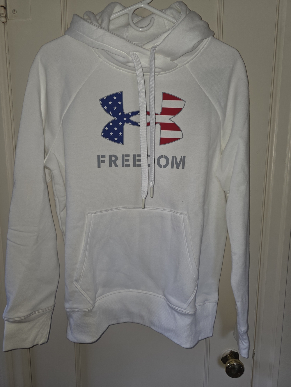 Under Armour White Hoodie with American Flag Logo